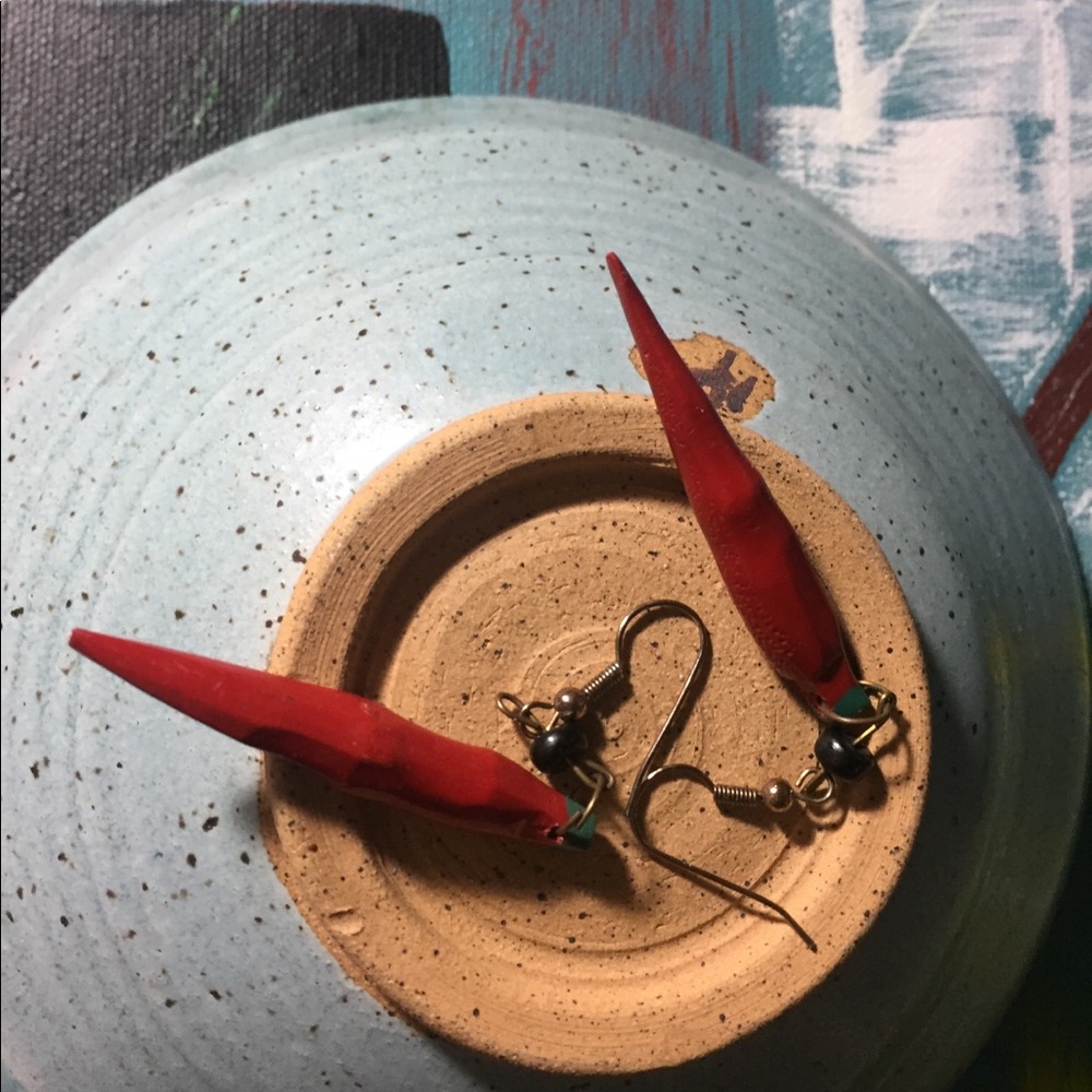 VTG Handcarved Wood Chili Pepper Earrings